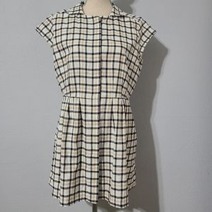 Pendelton Short Sleeve Tan‎ Black Mini Sheath Button Down Cotton Dress Size 12
